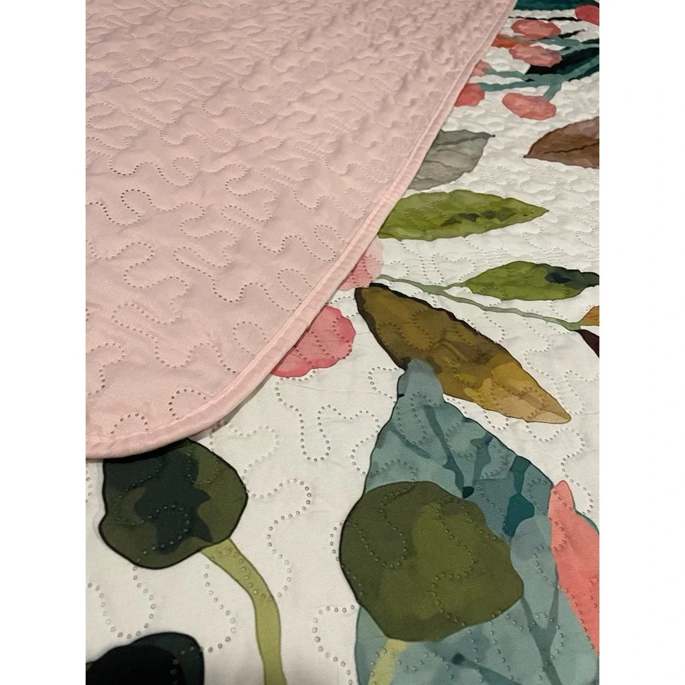 Queen Size Multi color/pink floral Quilted Quilt Bedspread‎